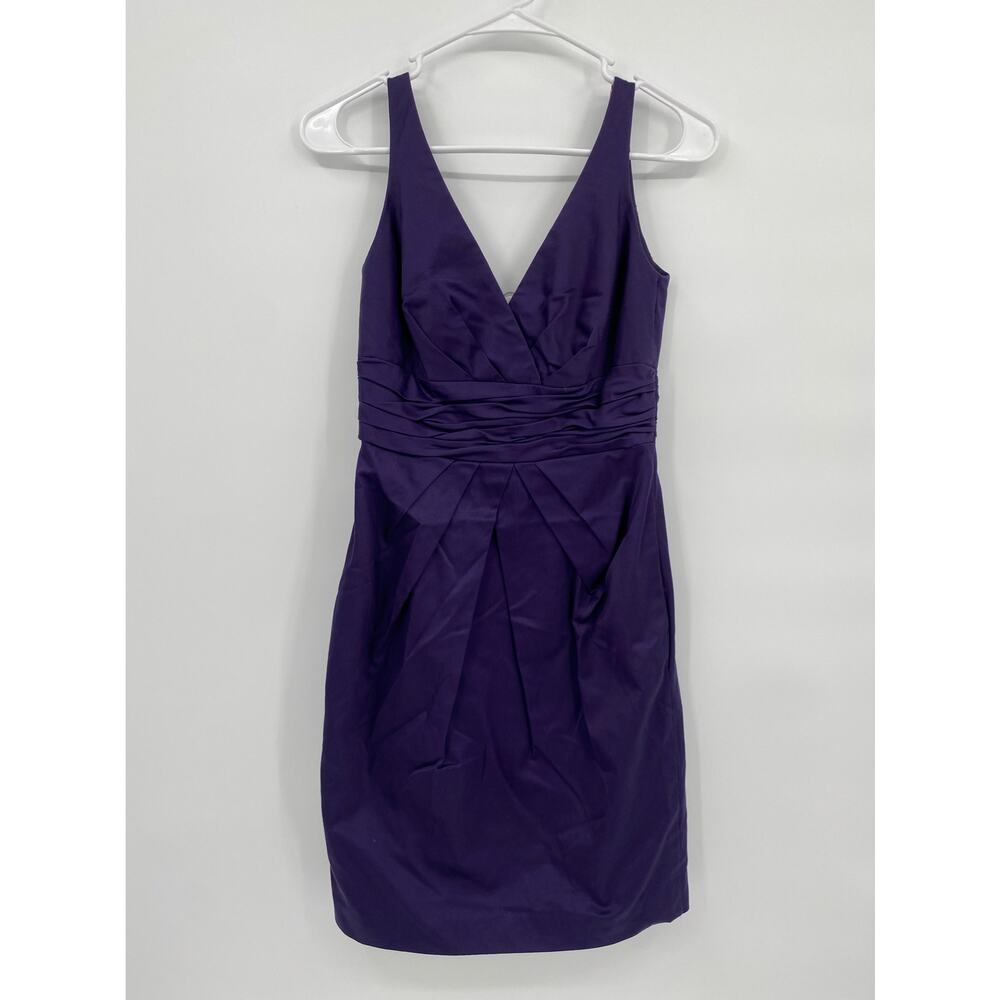 David's Bridal V-neck Cotton Sateen Dress Bridesmaid Ruching Purple Plum Size 2